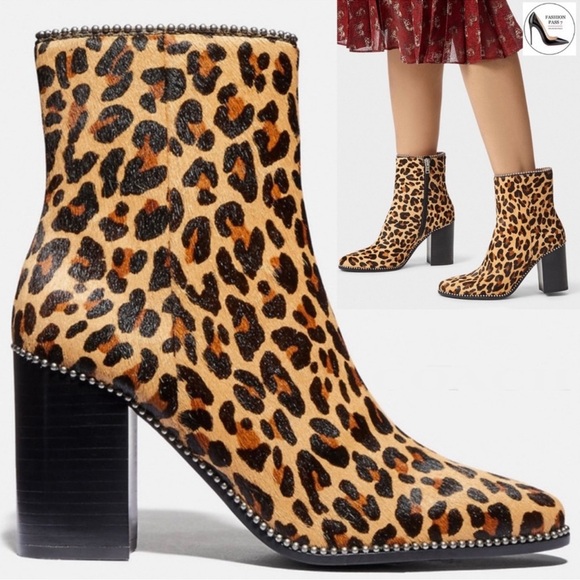 Coach Drea Brown and Black Ankle Booties with Leopard Print Size 6.5 - Picture 2 of 15